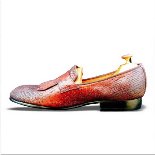 Men's Alligator Skin Almond Toe Loafers Shoe With Fringes