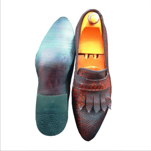 Men's Alligator Skin Almond Toe Loafers Shoe With Fringes