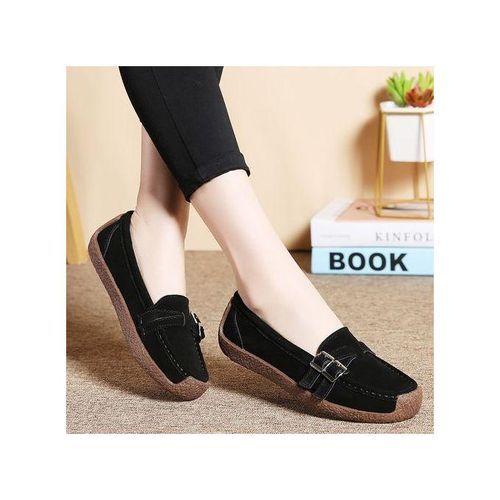 EUR Size 35-42 Fashion Ladies Shoes High Quality Falts Shoes Women Suede Leather Ballet Shoes Black