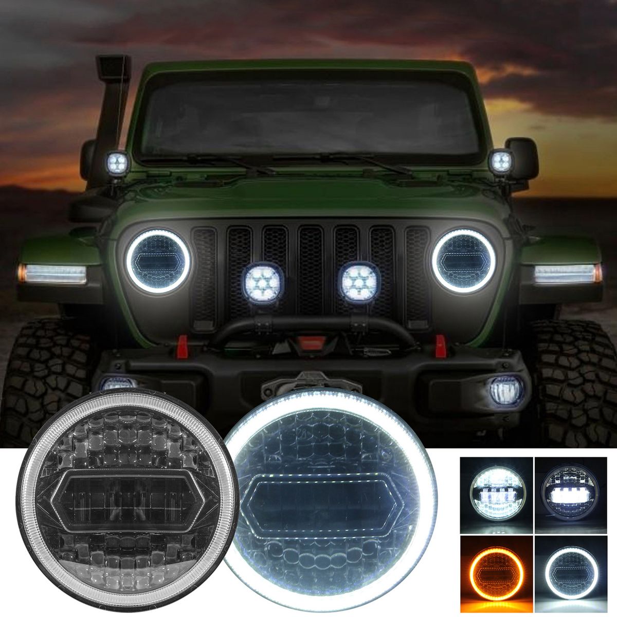 1PCS Motorcycle LED Headlight 7in 6000K 30000LM Halo/Crystal