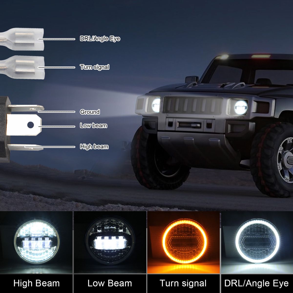 1PCS Motorcycle LED Headlight 7in 6000K 30000LM Halo/Crystal