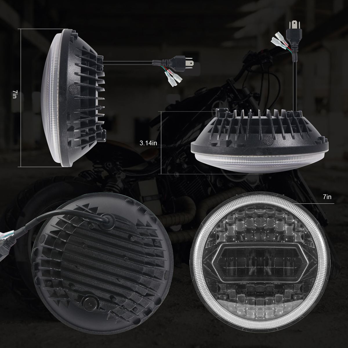 1PCS Motorcycle LED Headlight 7in 6000K 30000LM Halo/Crystal