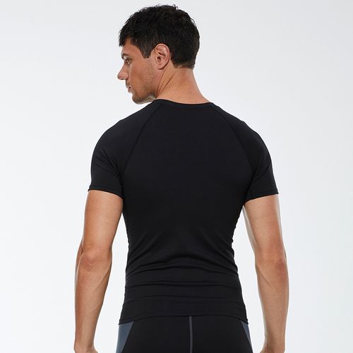 Men Summer Sports T-Shirt Short Sleeve Running Fitness Top（Black）