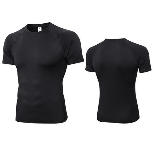 Men Summer Sports T-Shirt Short Sleeve Running Fitness Top（Black）