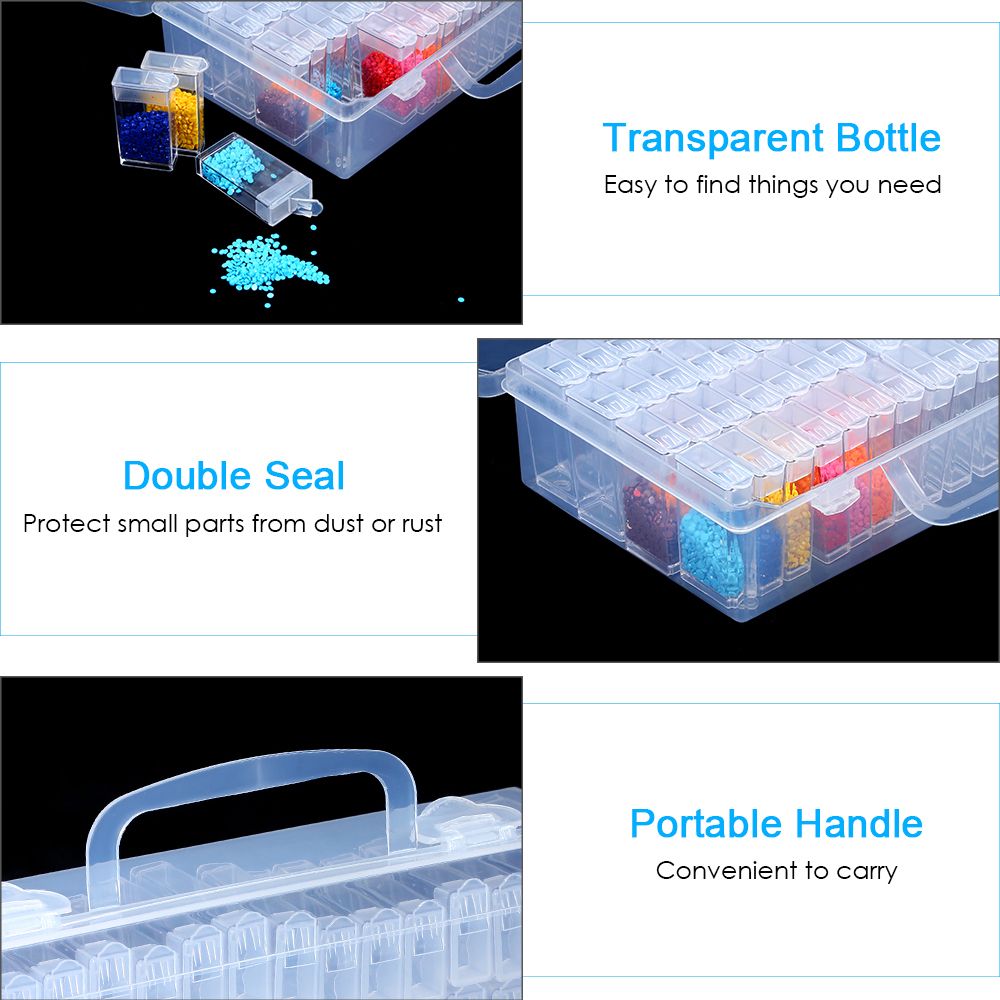 Clear Plastic Diamond Storage Box With Handle 64 Pack