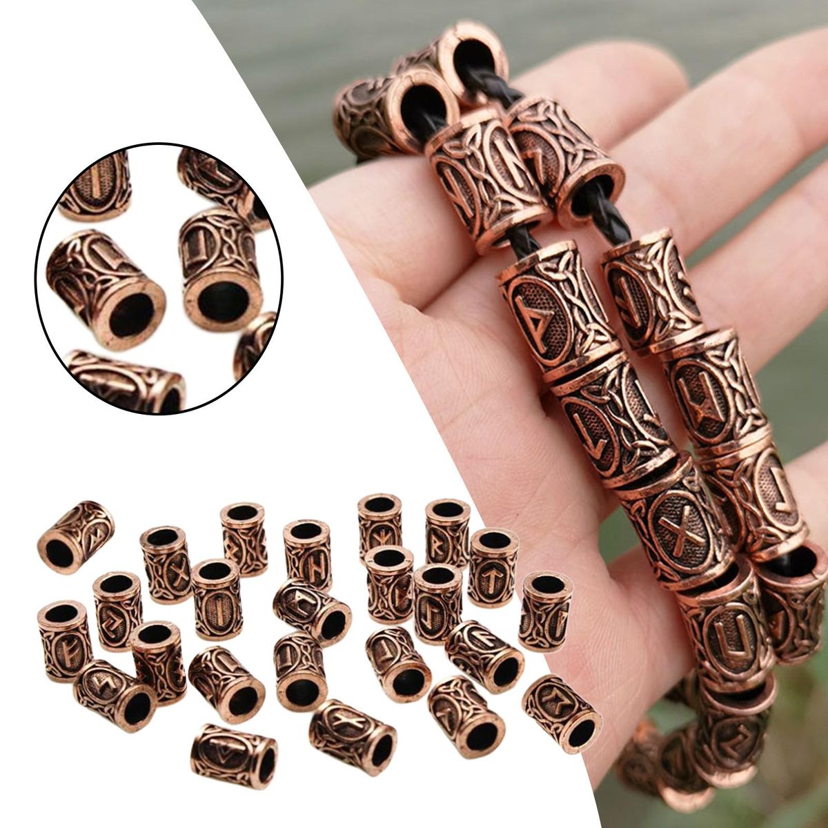 24 Pieces Viking Runes Bead Dreadlocks Beads For Hair Decoration