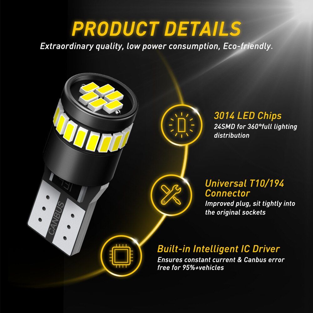 2Pcs T10 LED Canbus Bulb W5W 168 194 Clearance Parking Lights For Mercedes Benz W221 W210 W212 W203
