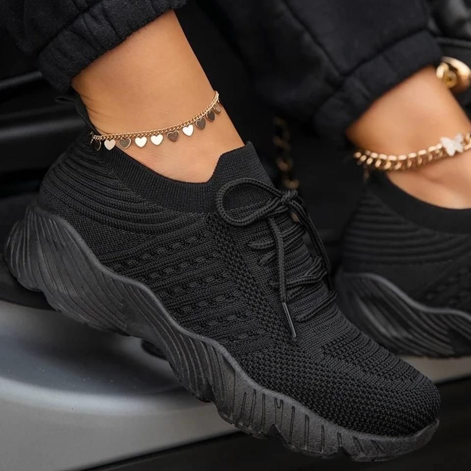 Female Lace Up Fashion, Comfortable Sneakers Black