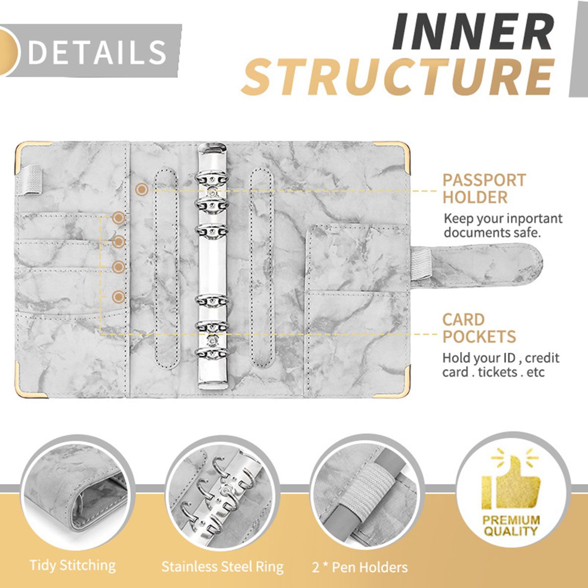 A6 Budget Binder With Marble Texture Pattern PU Leather