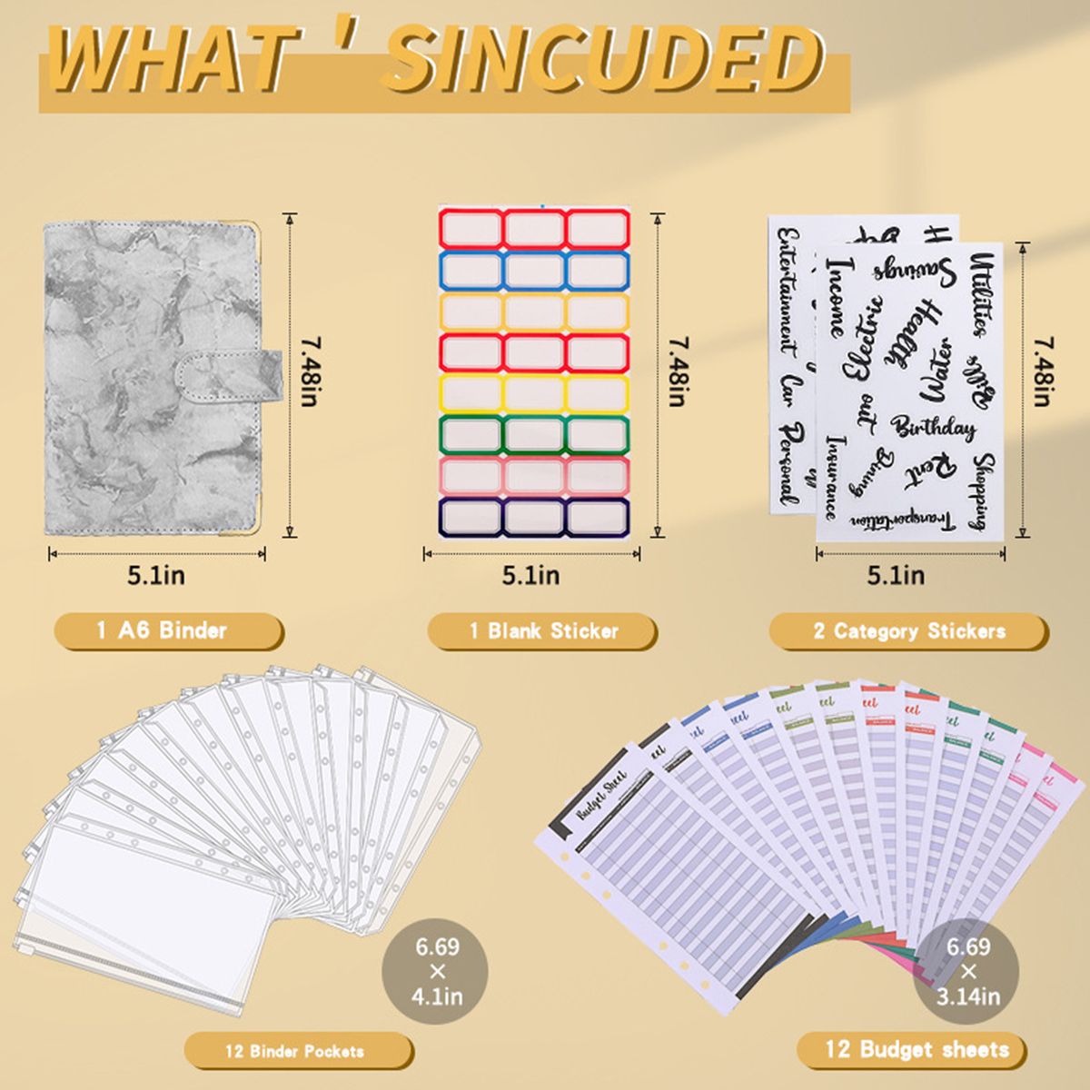 A6 Budget Binder With Marble Texture Pattern PU Leather