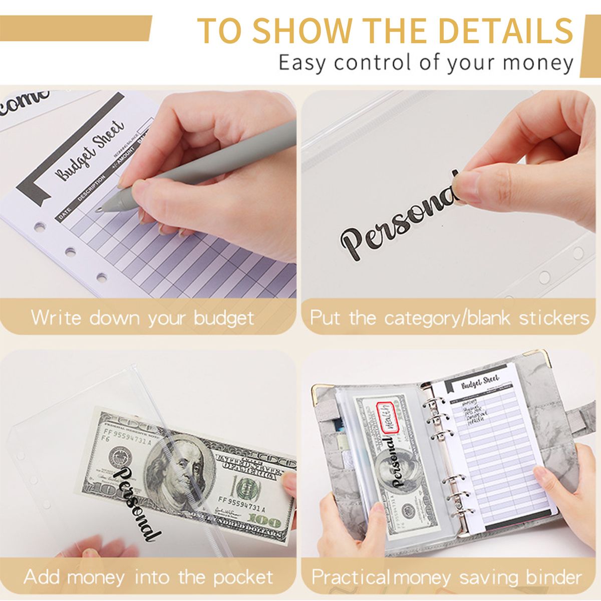 A6 Budget Binder With Marble Texture Pattern PU Leather