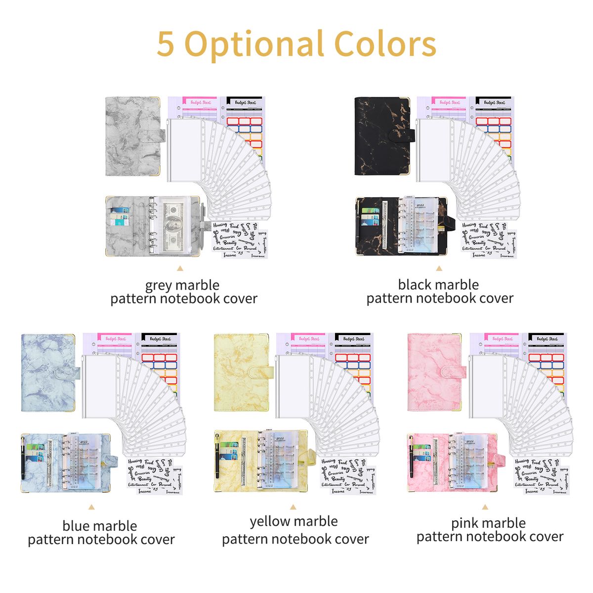 A6 Budget Binder With Marble Texture Pattern PU Leather