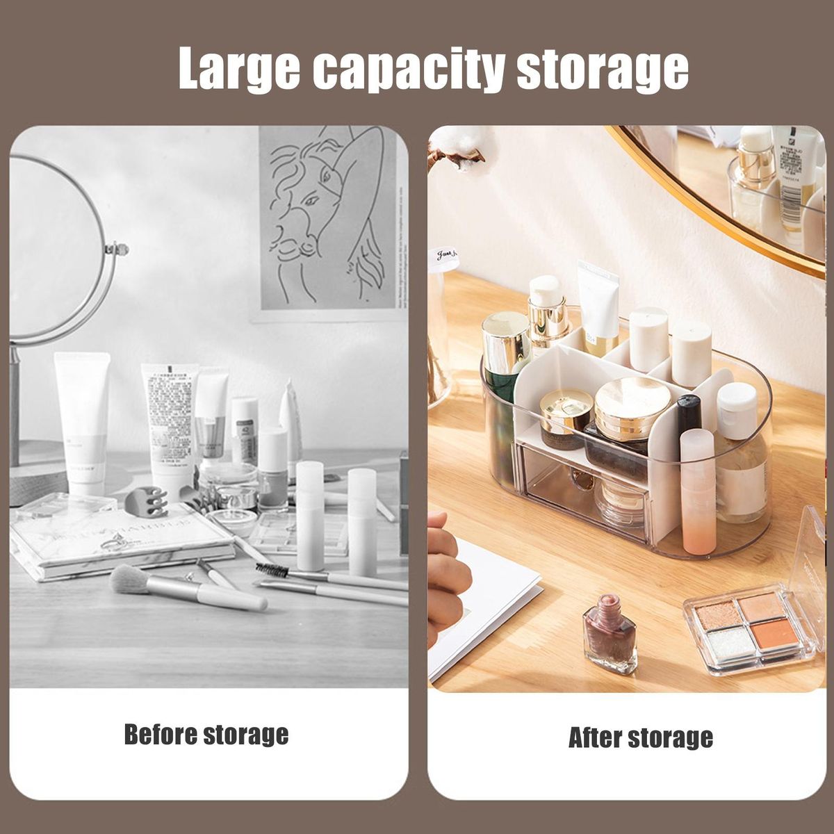 Transparent Cosmetic Organizer with Drawer Stylish Makeup for Home White