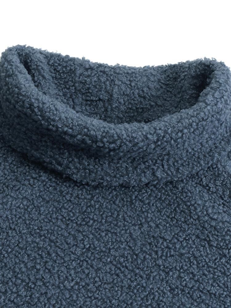 Women Fleece Long Solid Turtleneck Long Sleeve Ankle Length Casual Dresses