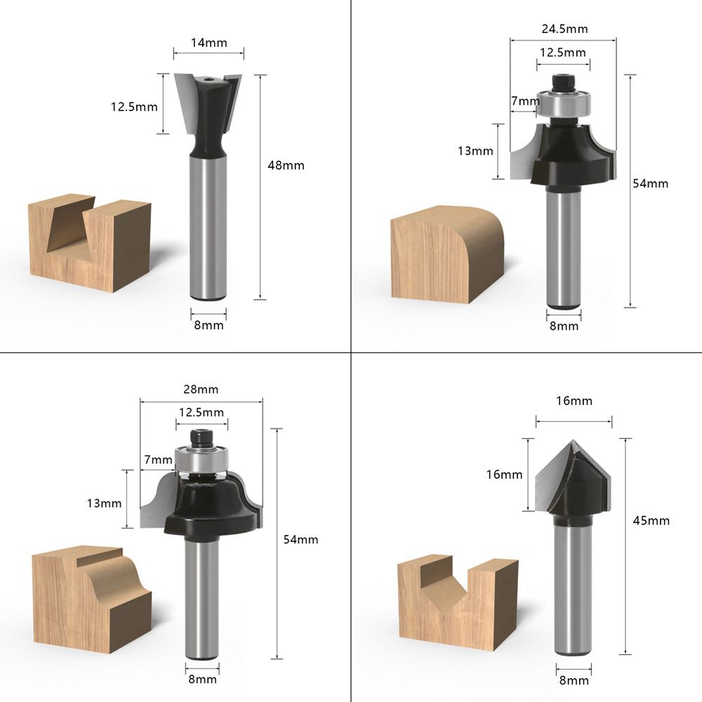 12Pcs Tungsten Carbide Router Bits Set Trimming Straight