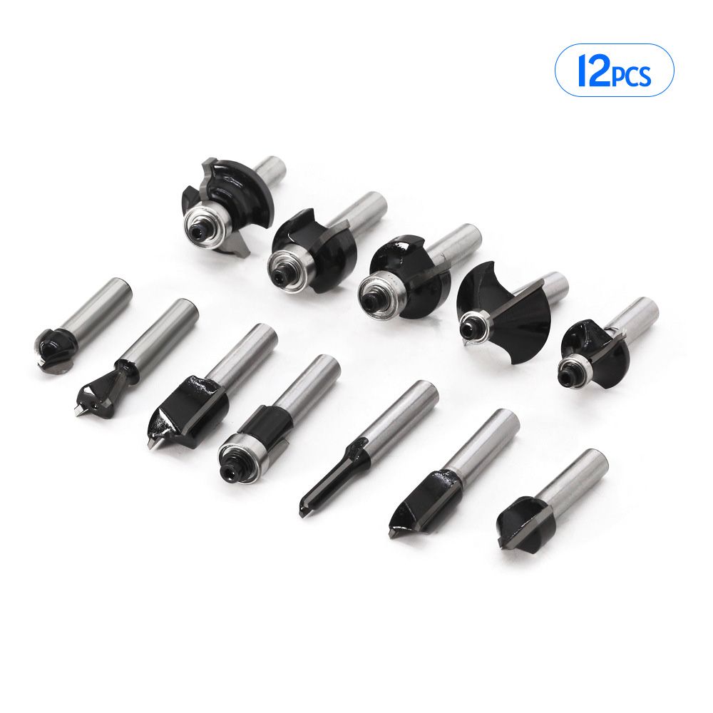 12Pcs Tungsten Carbide Router Bits Set Trimming Straight
