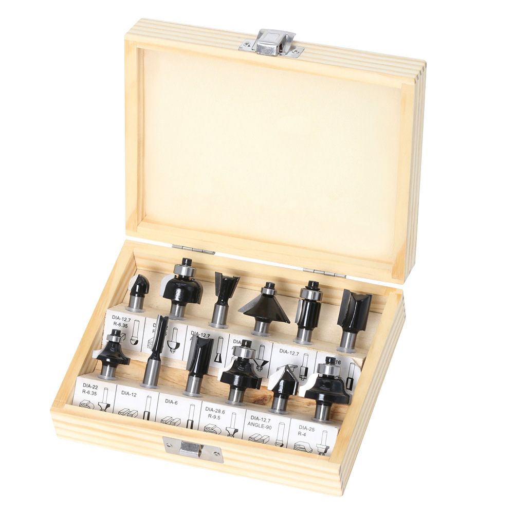 12Pcs Tungsten Carbide Router Bits Set Trimming Straight