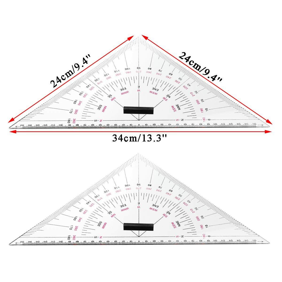 2 X 300mm Acrylic Navigation Triangular Protractor Hypotenuse Nautical Squares