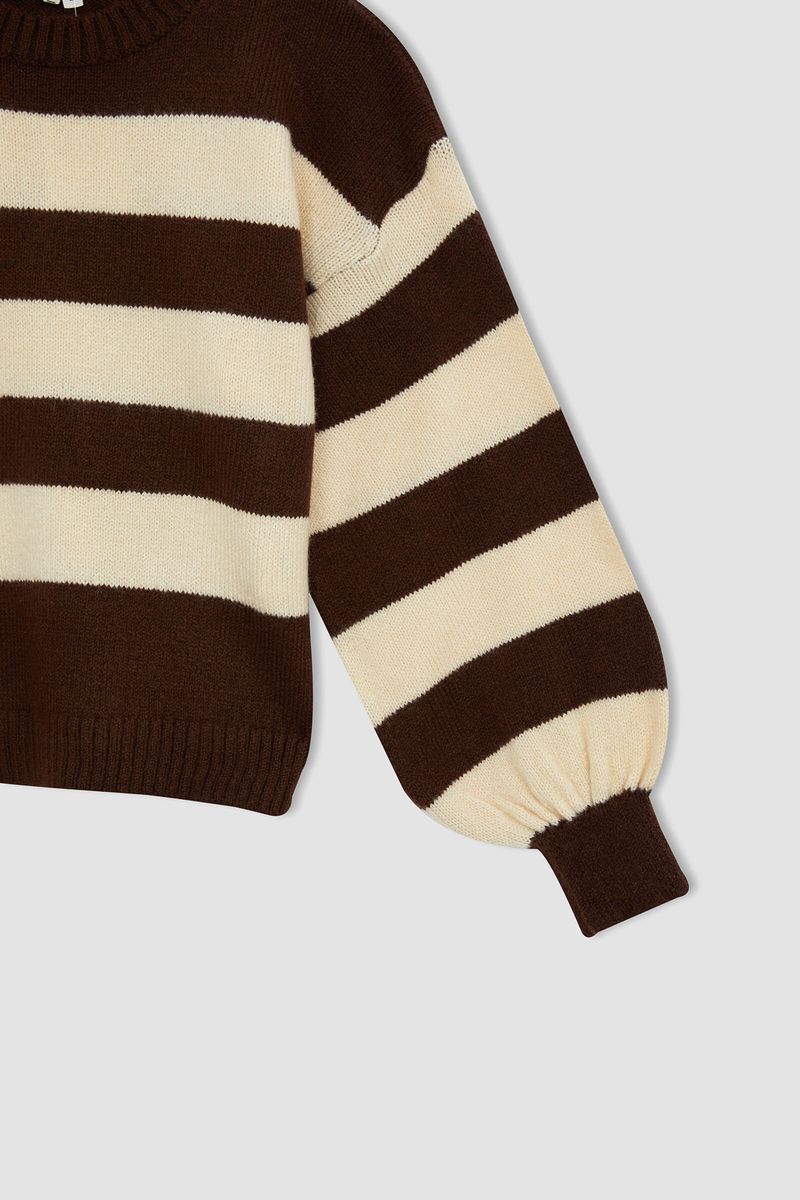Girl - Regular Fit Crew Neck Long Sleeve Tricot Pullover - Brown