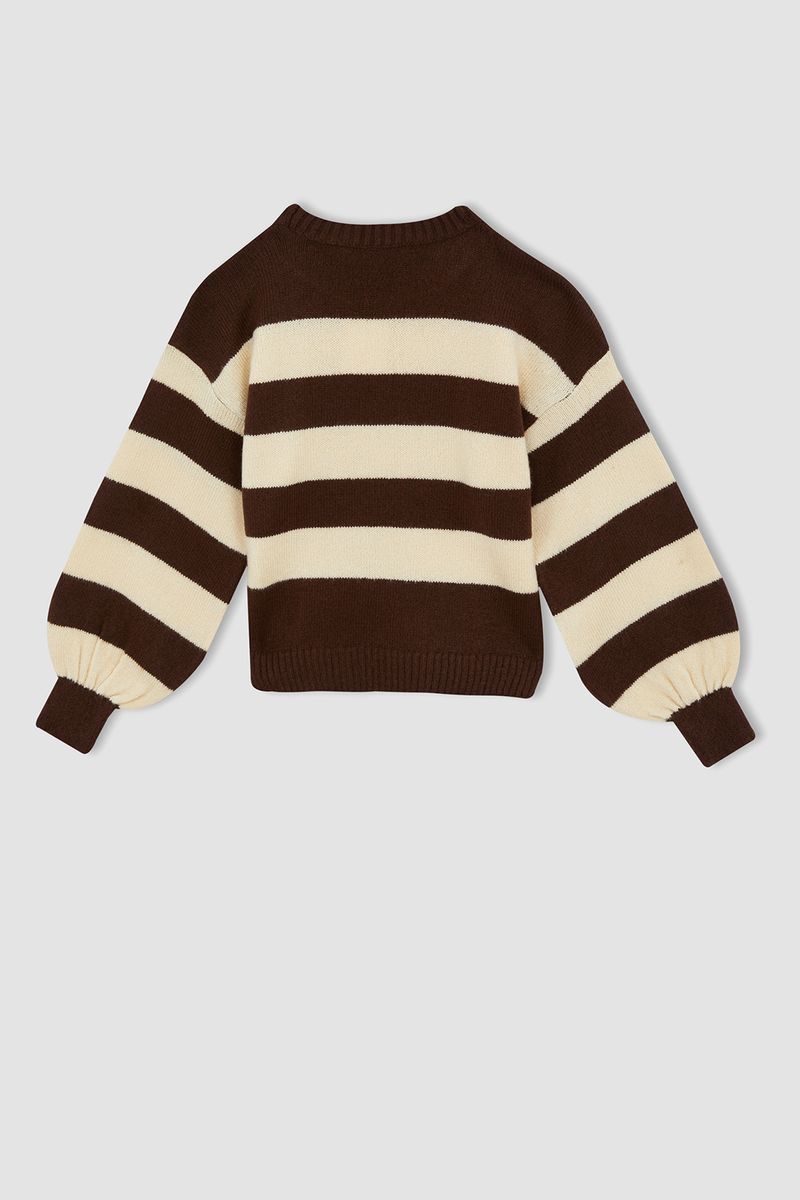 Girl - Regular Fit Crew Neck Long Sleeve Tricot Pullover - Brown