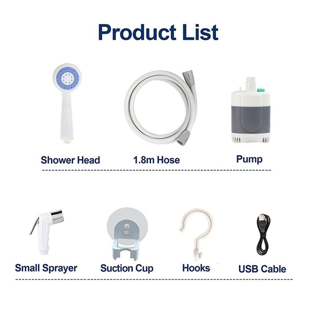 Portable Shower Outdoor Camping Shower Handheld Electric USB Rechargeable Shower Compact Multifunctional Car Washing Showerhead