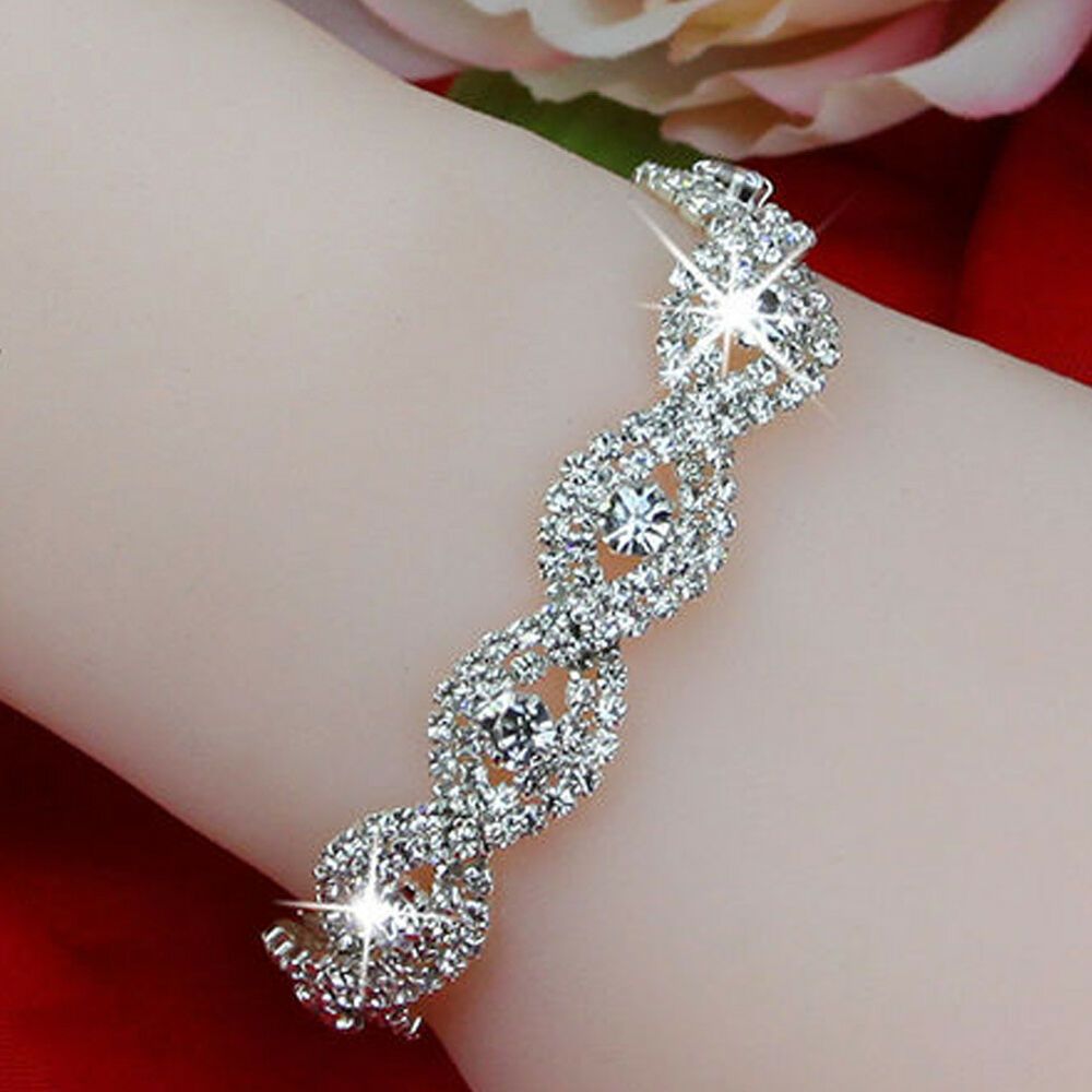 2 In 1 Silver Rhinestone Bracelet Women's Wrist Jewellery