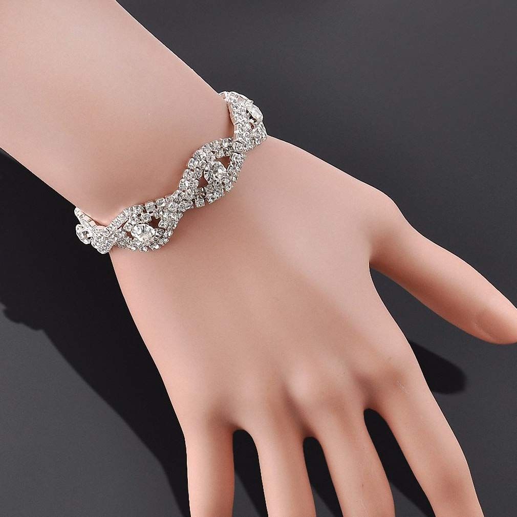 2 In 1 Silver Rhinestone Bracelet Women's Wrist Jewellery
