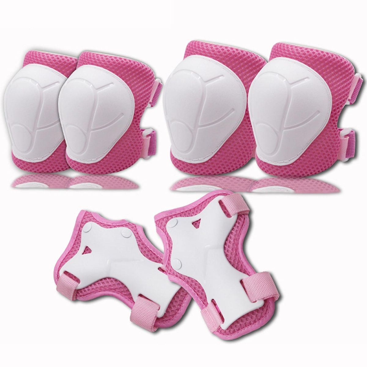 Kids Protective Gear Set Adjustable Knee Pads Elbow Guards for Sports Pink White
