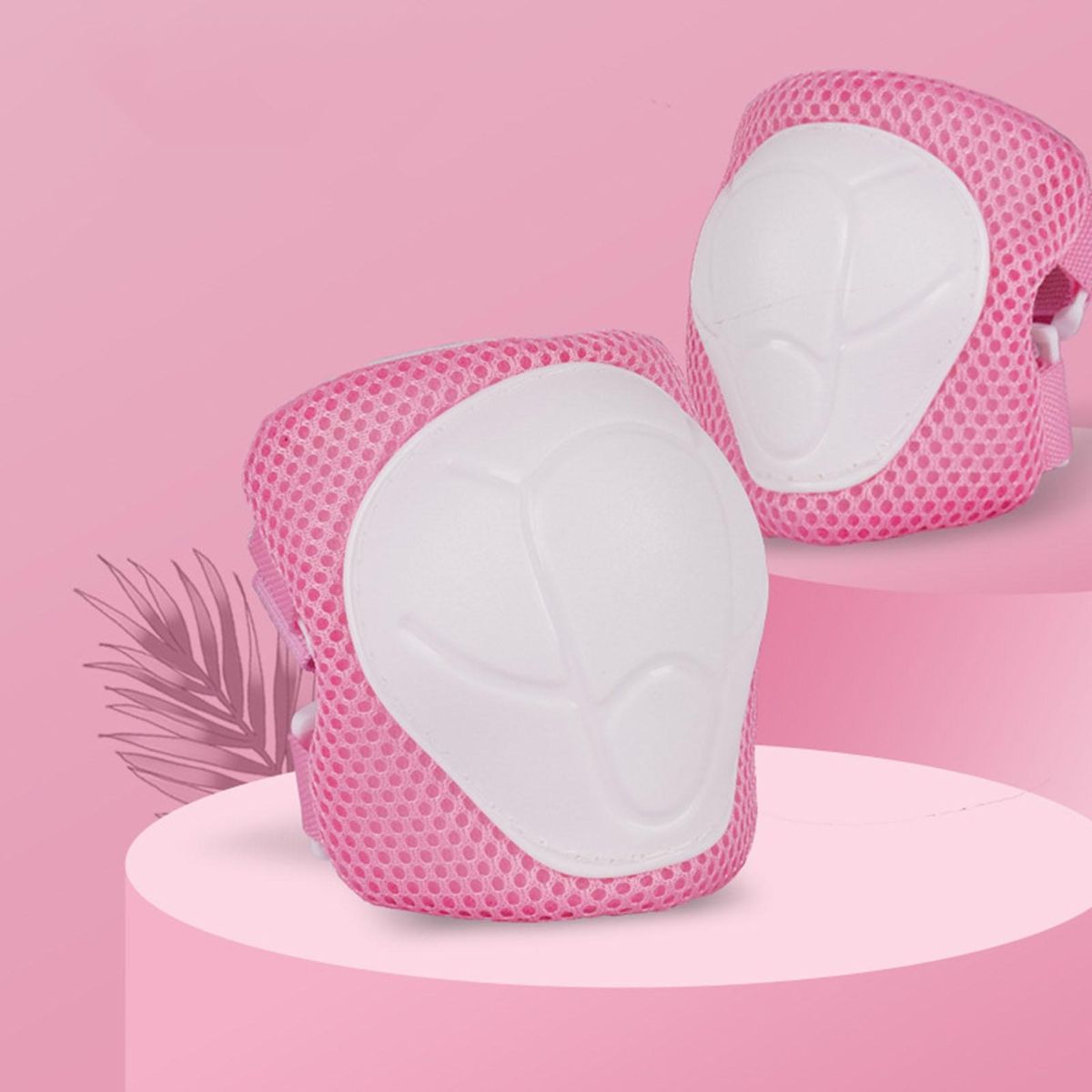 Kids Protective Gear Set Adjustable Knee Pads Elbow Guards for Sports Pink White