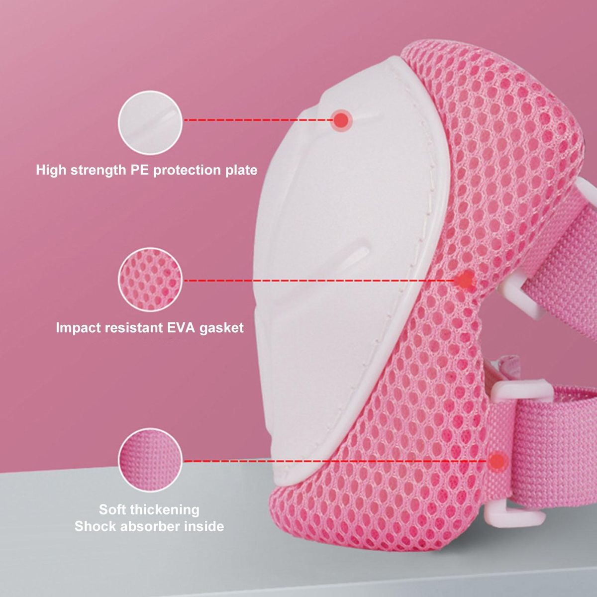 Kids Protective Gear Set Adjustable Knee Pads Elbow Guards for Sports Pink White