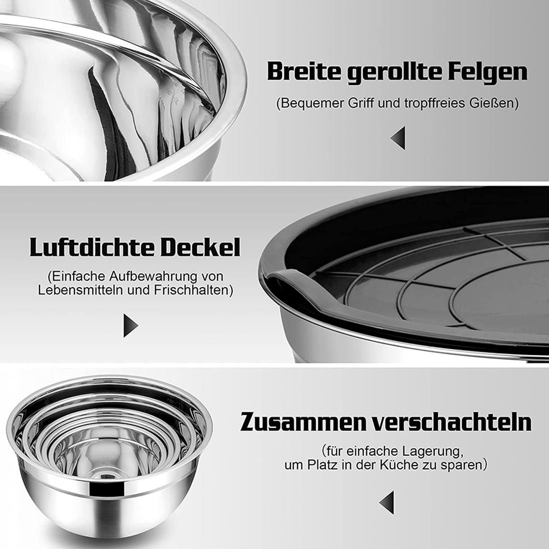 5 Pcs Mixing Bowl,Stainless Steel Stackable Salad Bowl with Airtight Lid,Serving Bowl for Kitchen Cooking Baking,Etc