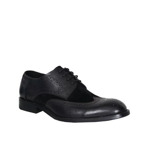 Brock Men’s Unique Leather Shoe  Detailed With Suede- Black - Msh-4684