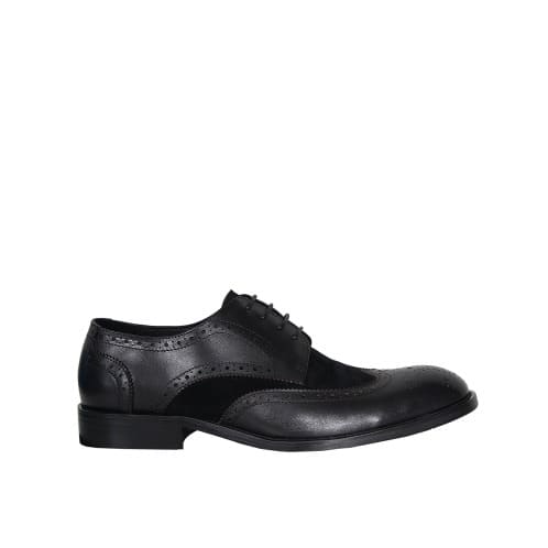 Brock Men’s Unique Leather Shoe  Detailed With Suede- Black - Msh-4684
