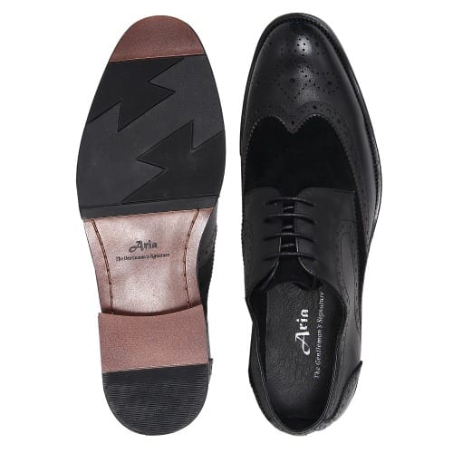 Brock Men’s Unique Leather Shoe  Detailed With Suede- Black - Msh-4684