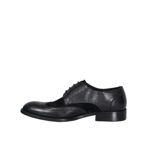 Brock Men’s Unique Leather Shoe  Detailed With Suede- Black - Msh-4684