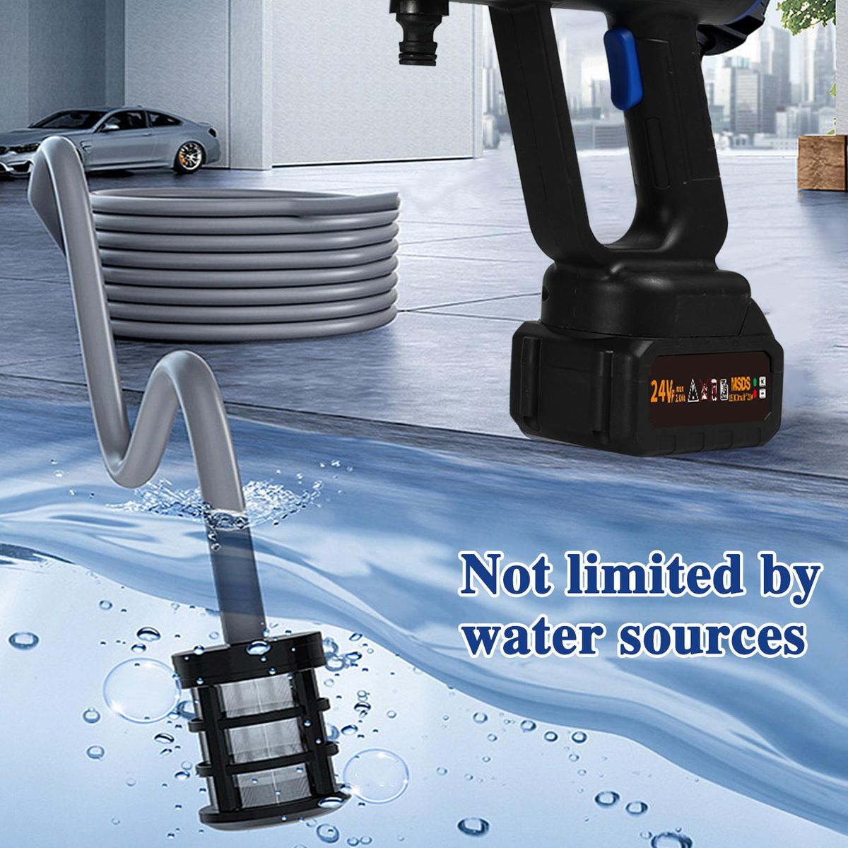 Handheld Pressure Washer Portable Powerful Cleaner 50bar/725PSI 350W Cordless Power Washer with Rechargeable 2 Pack 1500mAh*10 Battery Brushless Motor 6in1 Injection 10m Tube Toolbox Package Car Washer Gun for Home Floor Clea