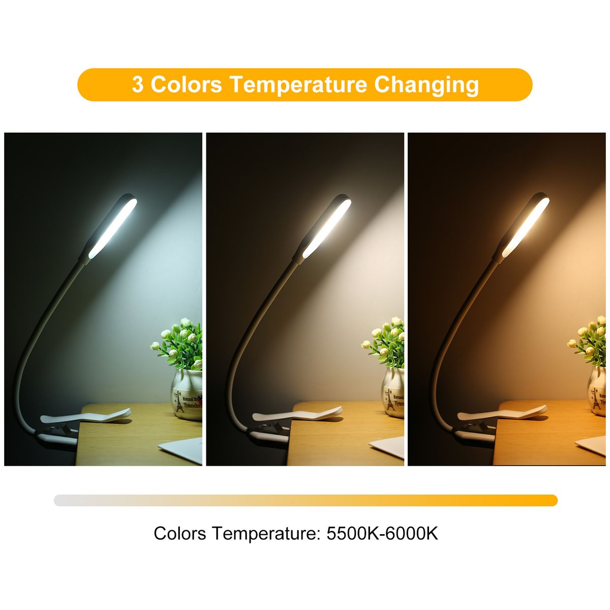 7 LEDs Reading Light Book Clamp Clip Lamp Flexible Bendable