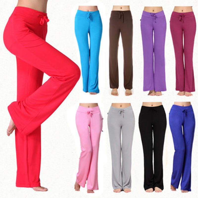 Women Solid Color High Waist Drawstring Wide Leg Long Pants Yoga Dance Trousers Wide Leg For Yoga Running Jogging Gymnastics(#White)