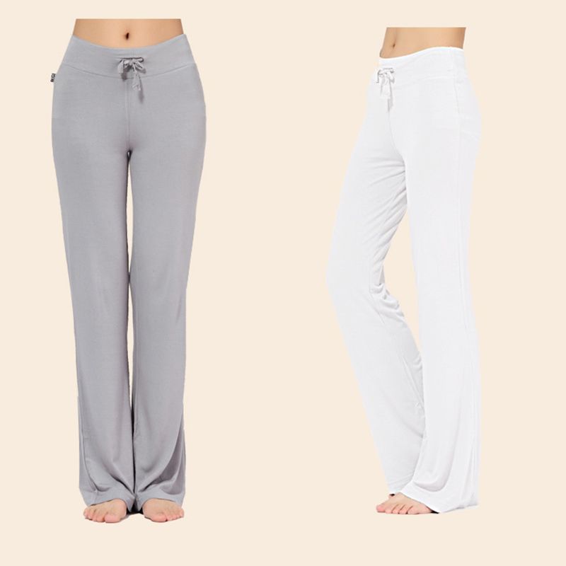 Women Solid Color High Waist Drawstring Wide Leg Long Pants Yoga Dance Trousers Wide Leg For Yoga Running Jogging Gymnastics(#White)