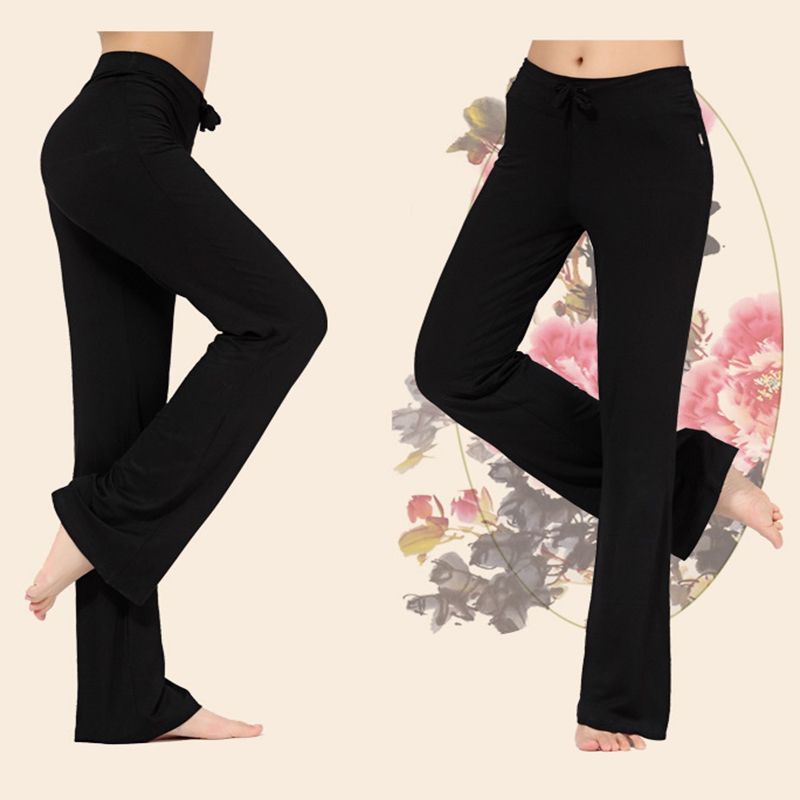 Women Solid Color High Waist Drawstring Wide Leg Long Pants Yoga Dance Trousers Wide Leg For Yoga Running Jogging Gymnastics(#White)