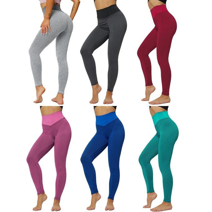 High Waist Beauty  O Ks Honey Omb Hip Lift Fitness Yoga Elasti  Pants-blue-S
