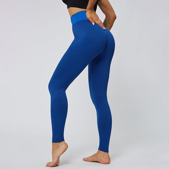 High Waist Beauty  O Ks Honey Omb Hip Lift Fitness Yoga Elasti  Pants-blue-S