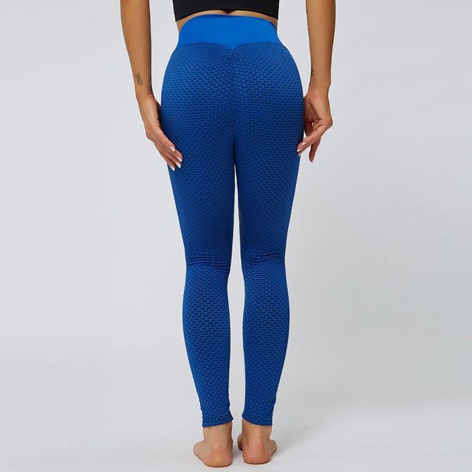 High Waist Beauty  O Ks Honey Omb Hip Lift Fitness Yoga Elasti  Pants-blue-S