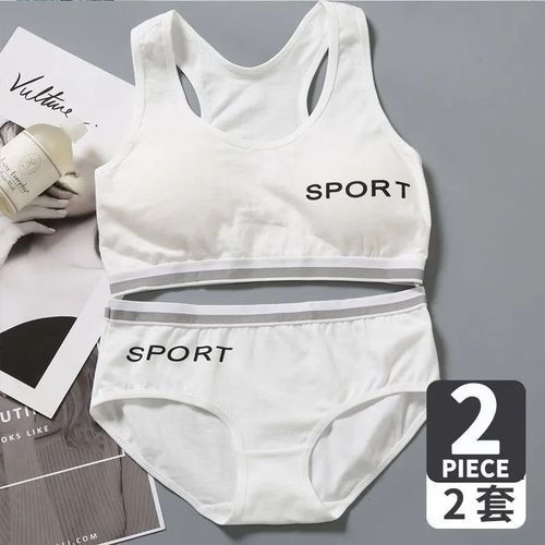2 Sets Teenage Bras Set Underwear Sport Bra For Girl 7-14 Years Old