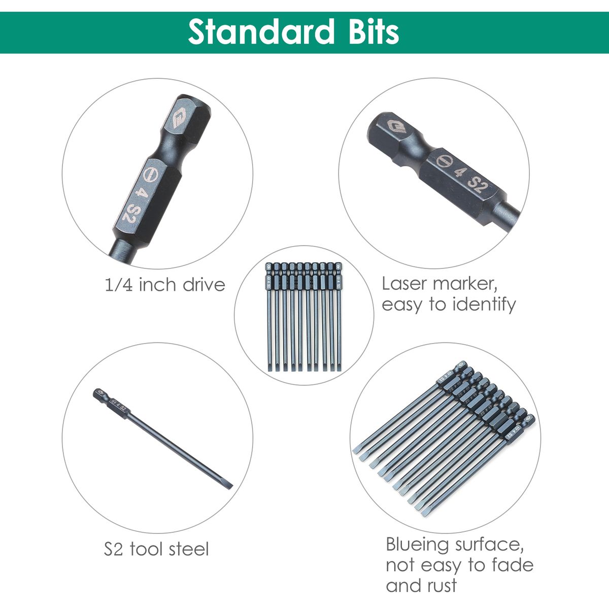 10-Piece Slotted Screwdriver Bit Set 1/4-inch Hex Shank S2
