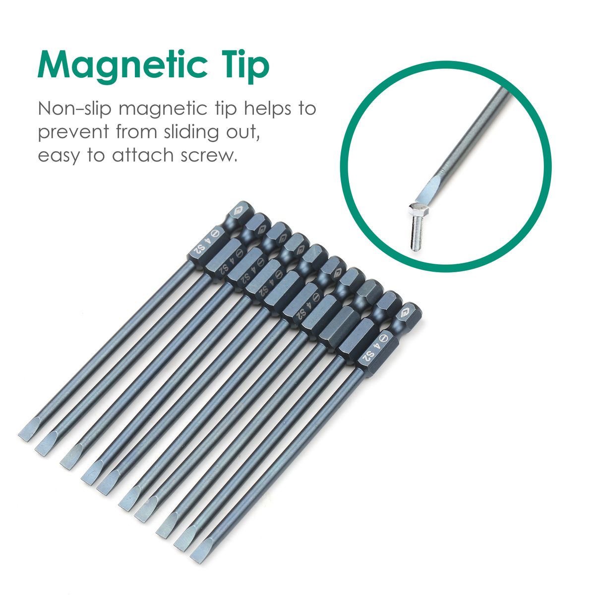 10-Piece Slotted Screwdriver Bit Set 1/4-inch Hex Shank S2