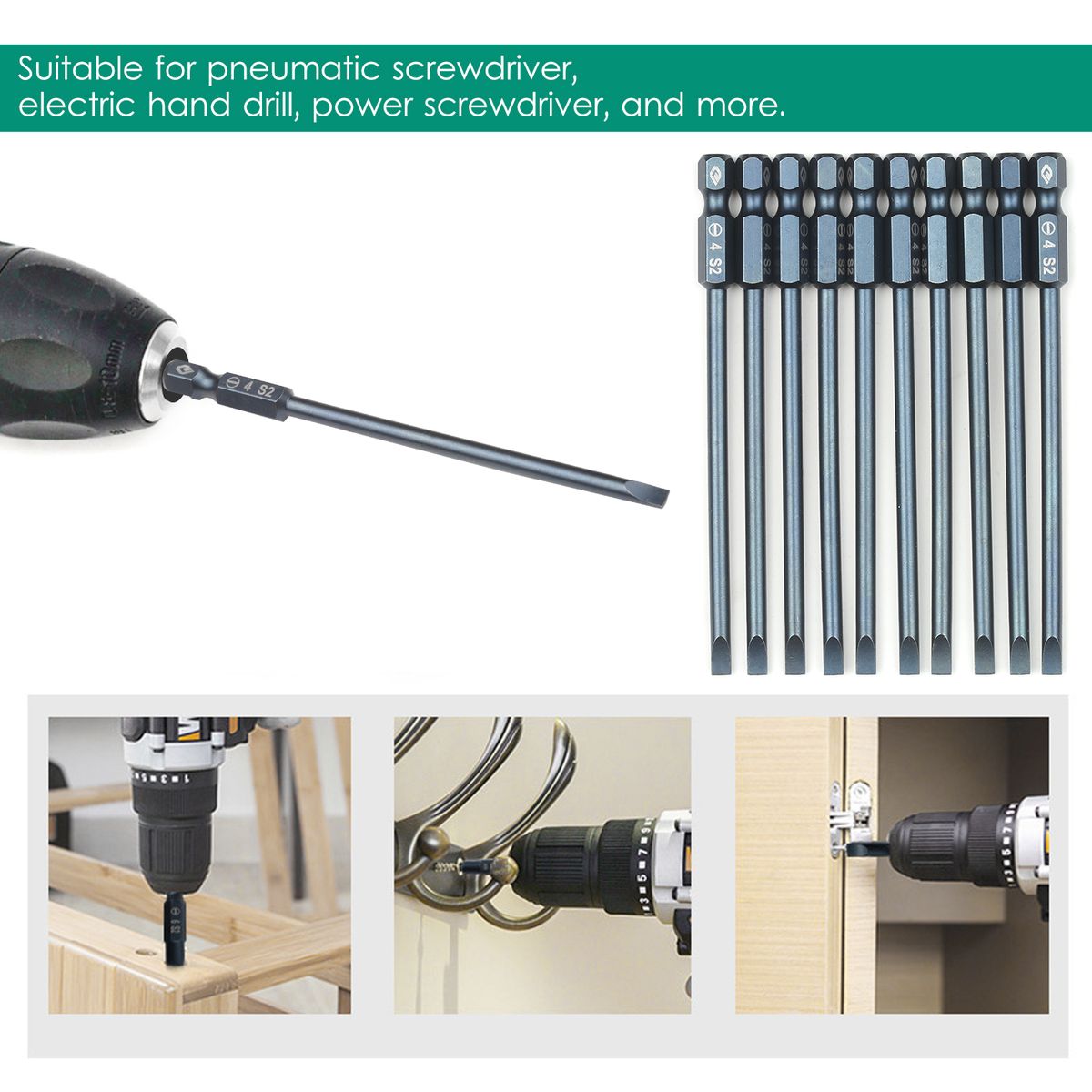 10-Piece Slotted Screwdriver Bit Set 1/4-inch Hex Shank S2
