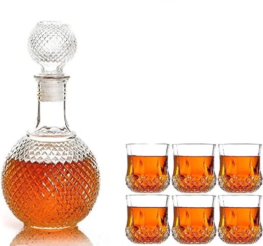 Whiskey Decanter Wine Bottle With Glass Cups.