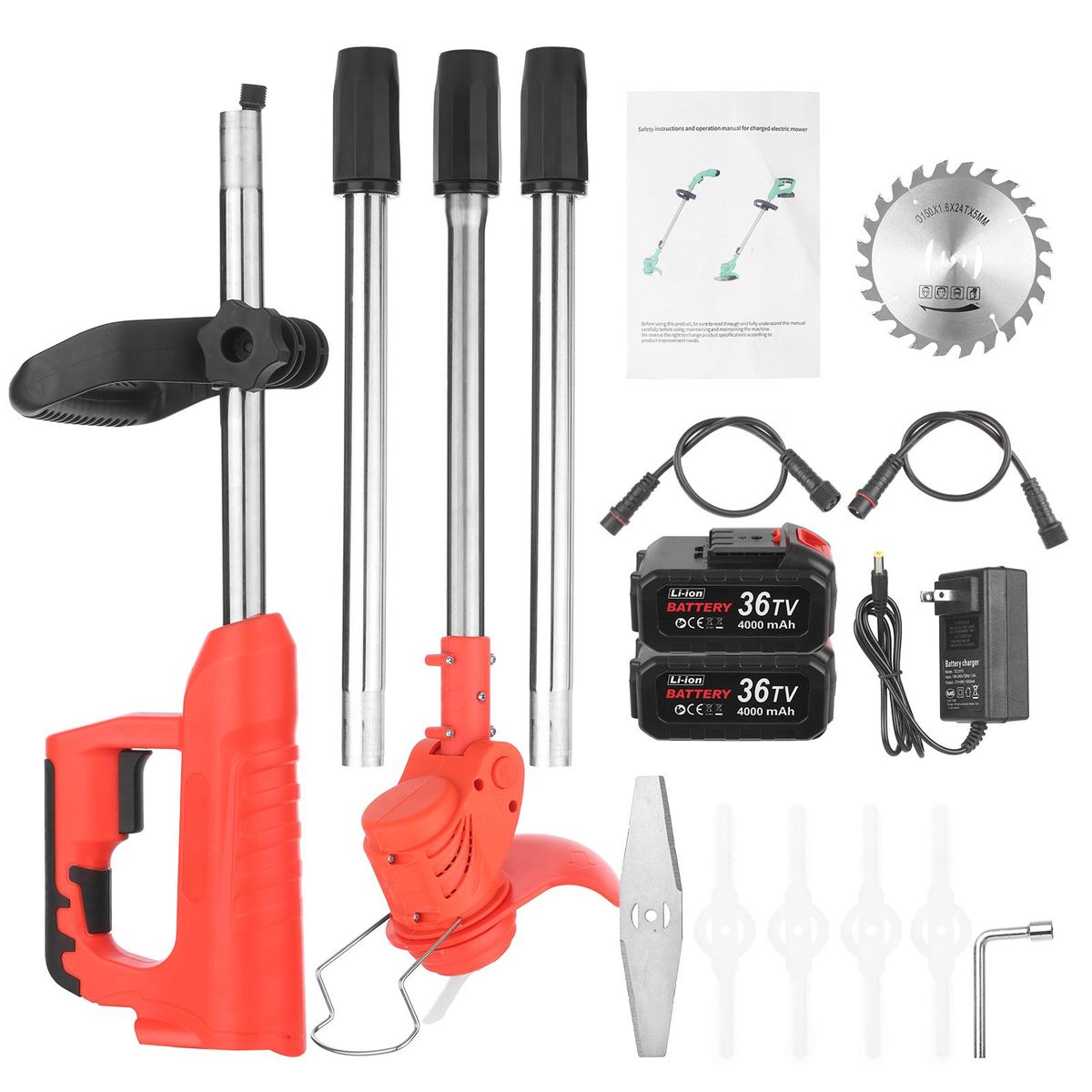Cordless Grass Trimmer Edger 21V Battery-Powerd Weed Eater Electric Brush Cutter Grass Shears Hedge Trimmer with 4Ah Battery and Charger and Replacement Blades Included for Yard Maintenance