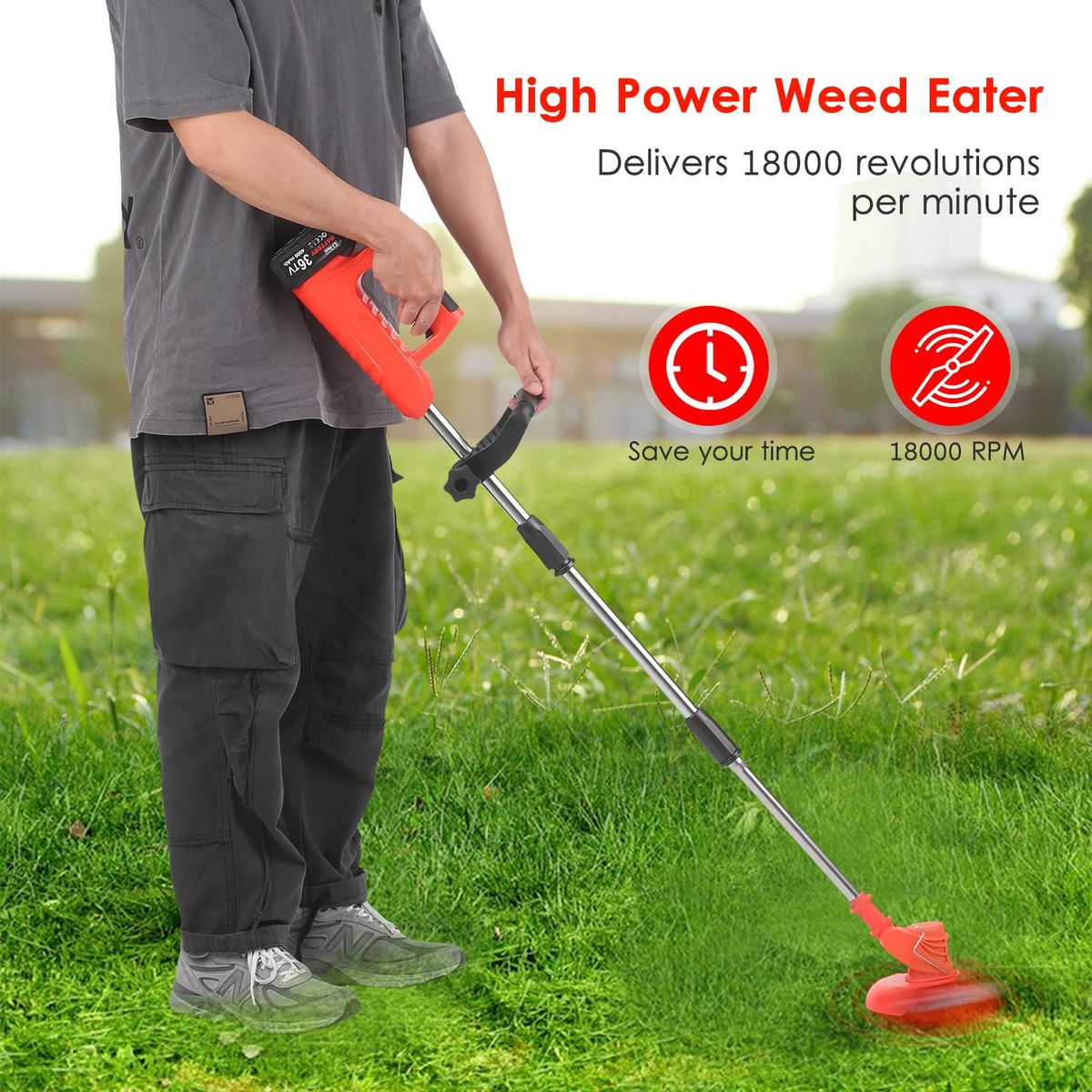 Cordless Grass Trimmer Edger 21V Battery-Powerd Weed Eater Electric Brush Cutter Grass Shears Hedge Trimmer with 4Ah Battery and Charger and Replacement Blades Included for Yard Maintenance
